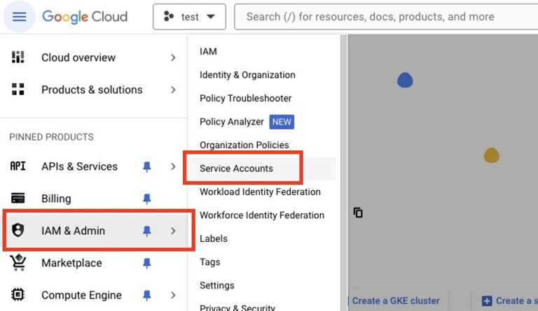 Google Cloud Console のIAMメニューからサービスアカウントを選択