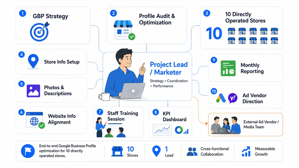 Googleビジネスプロフィール最適化戦略 担当領域 (Google Business Profile Optimization Strategy - Scope of Responsibility)