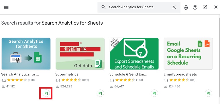 Search Analytics For Sheetsのアドオンを検索