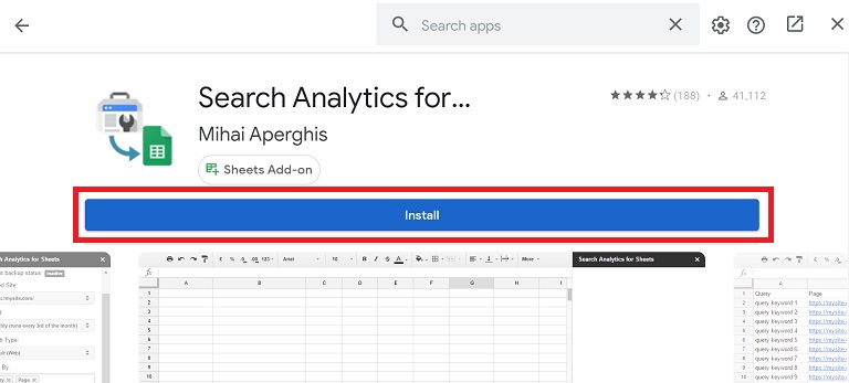 Search Analytics For Sheetsをインストール