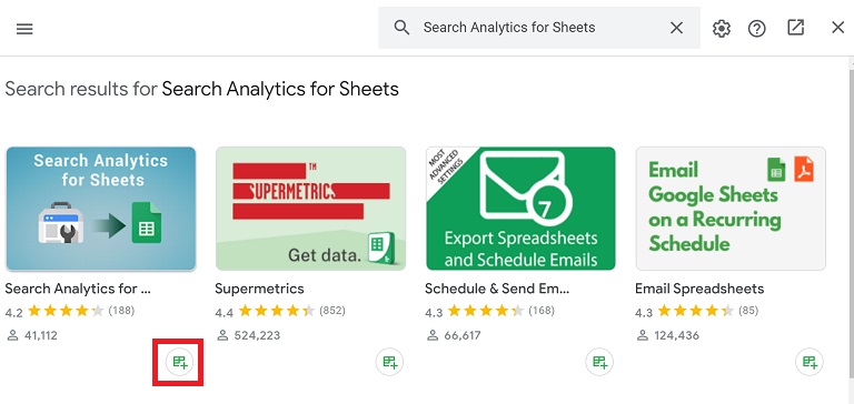Search Analytics For Sheetsのアドオンを追加する